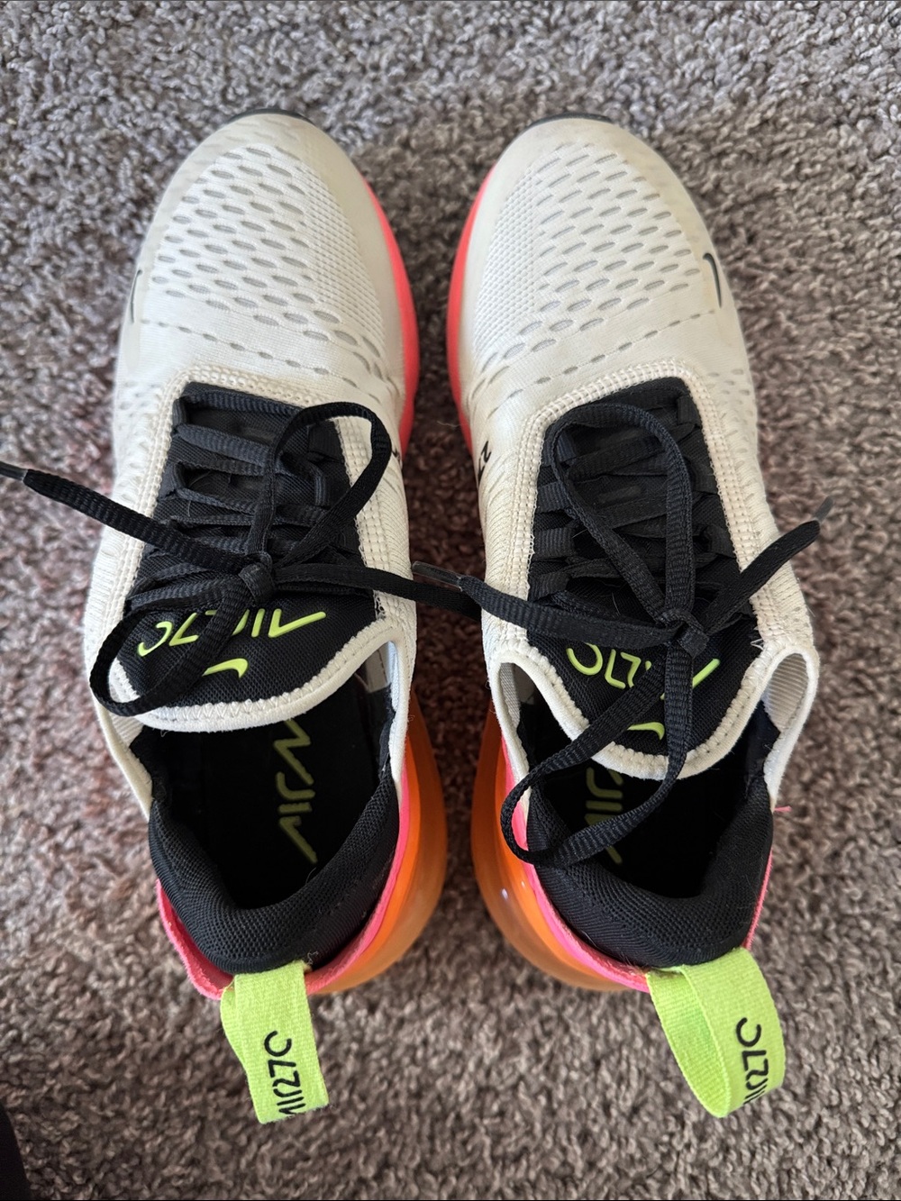 Nike Multi-Color 270s with Black Laces and Neon Accents
